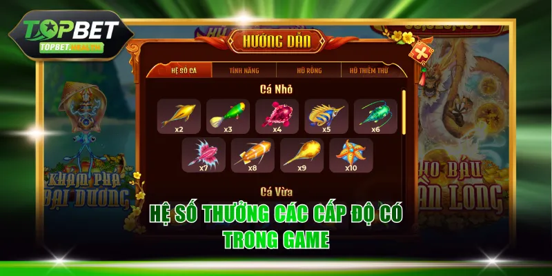 Hệ số thưởng các cấp độ có trong game